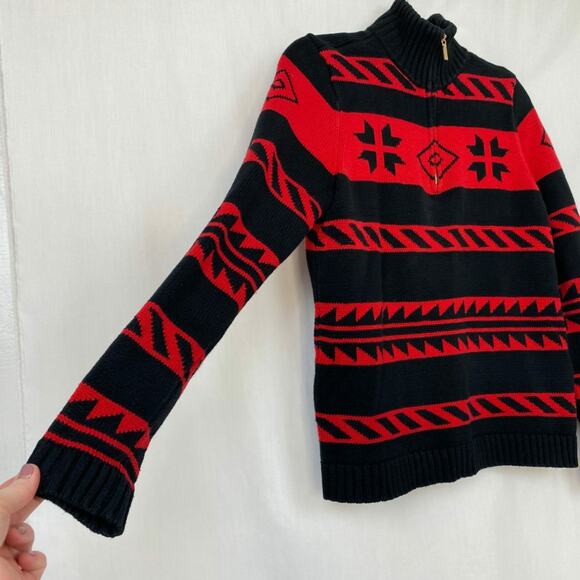 Chaps Sweater Womens Medium Fair Isle Snowflake Red Black Southwestern 90s Vtg - Picture 5 of 10